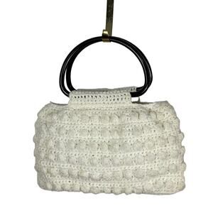 Vintage Handmade White Popcorn Knit Handbag